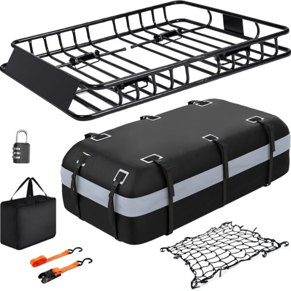 Heavy-Duty Universal Roof Cargo Basket With Waterproof Bag (Corrosion-Resistant)