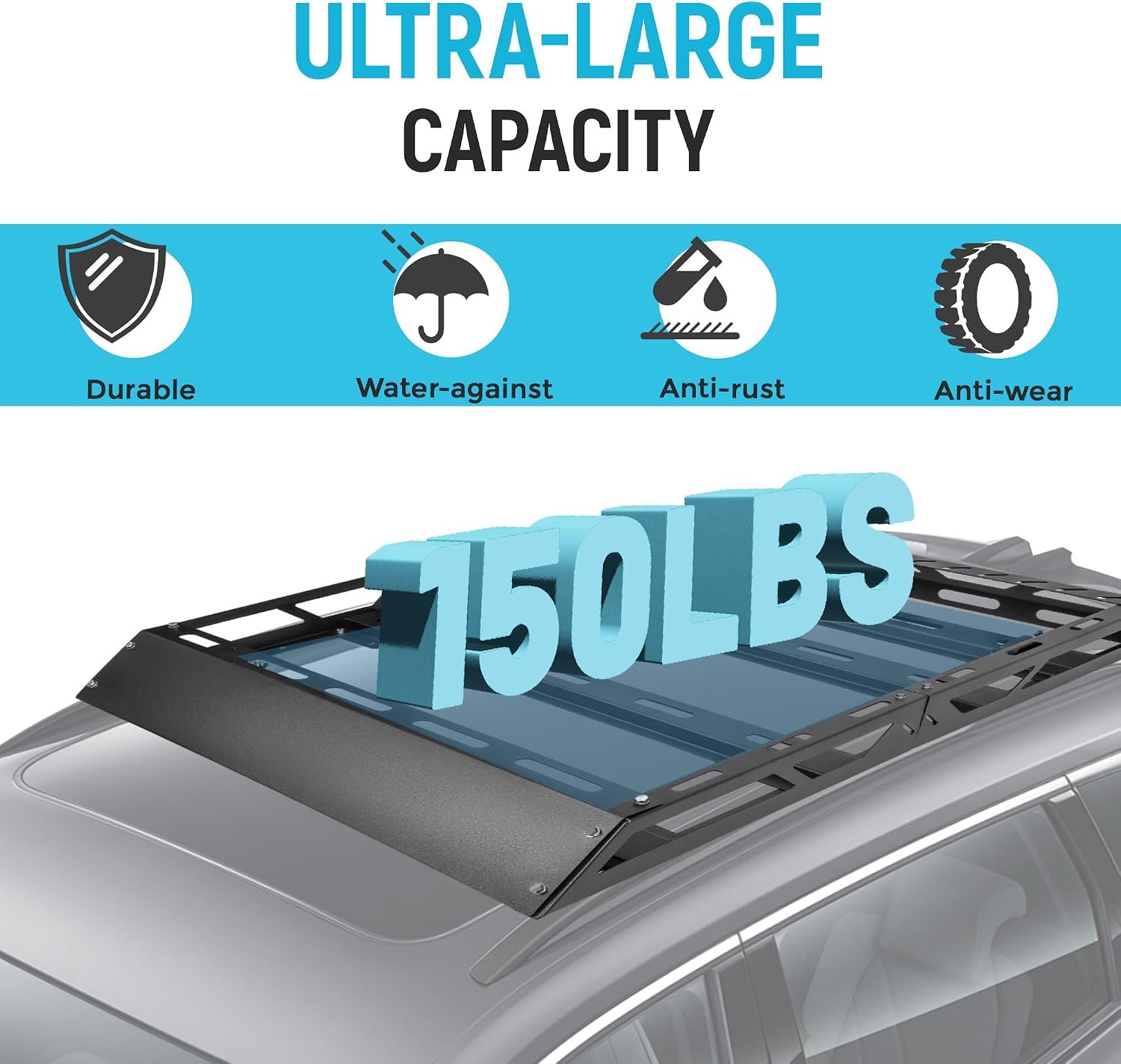 Roof Cargo Basket With Crossbars For Universal Vehicle Roof Loading