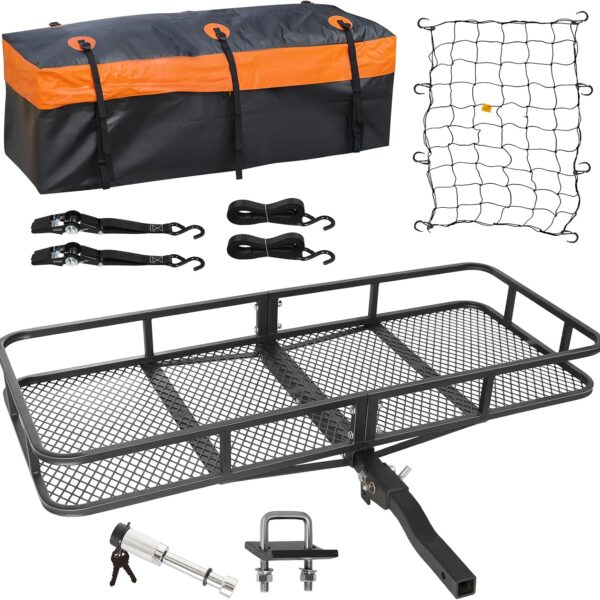 Foldable Hitch-Mounted Cargo Carrier With Waterproof Bag And Stabilizer