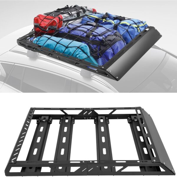 Roof Cargo Basket With Crossbars For Universal Vehicle Roof Loading